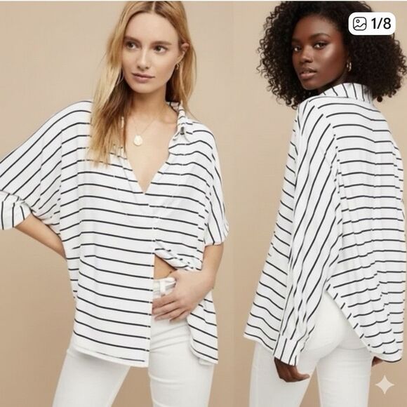 We The Free by Free People Striped Collared Pullover Top XS - Picture 1 of 8